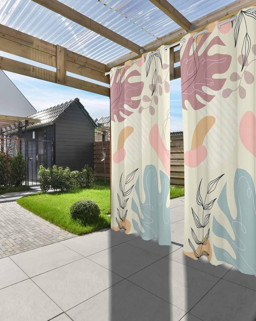 Outdoor Curtains Waterproof, Bohemian Tropical Plant Privacy Screen Outdoor Front Porch Decor, Grommet Outside