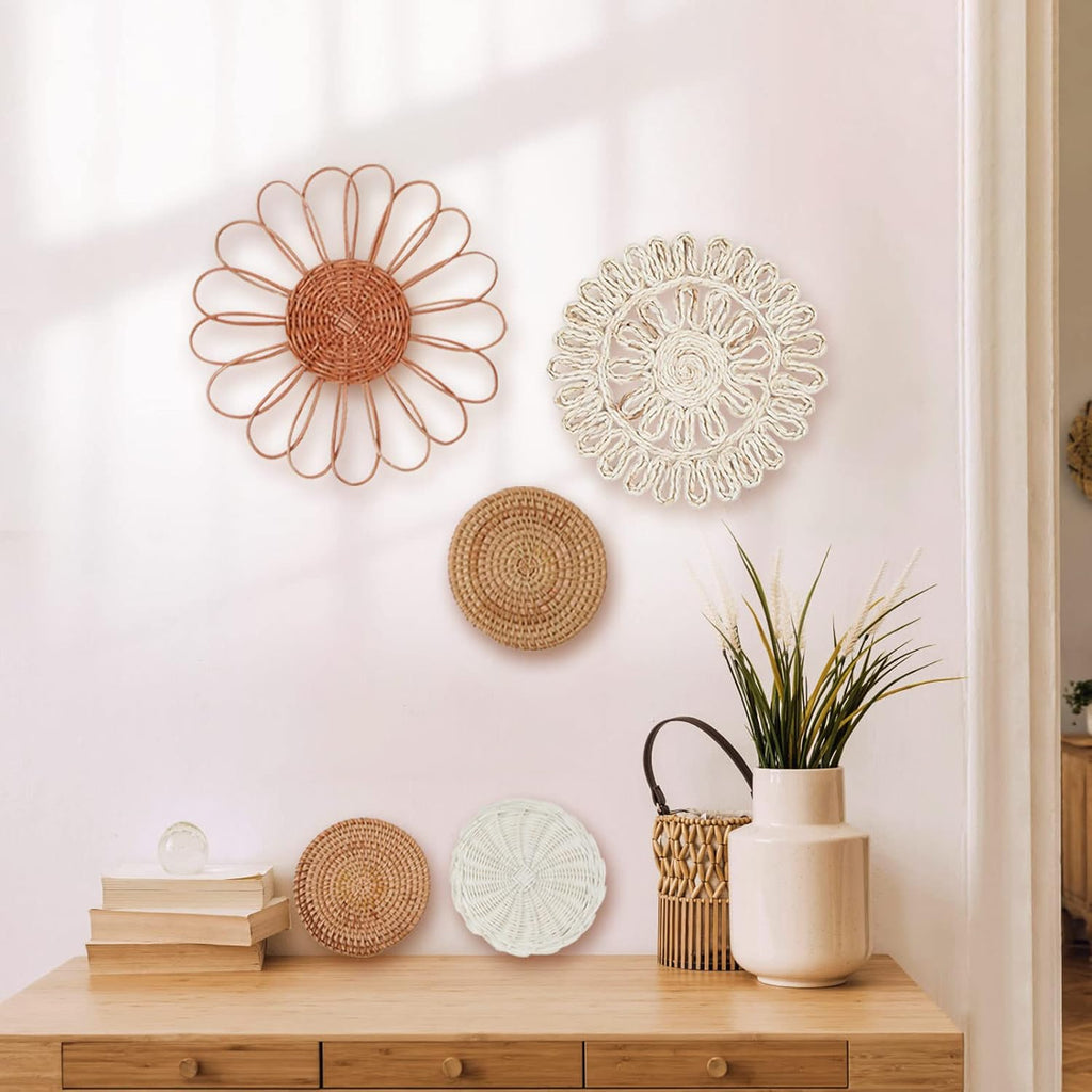 Boho Wall Decor, Rattan Flower Wall Decor,Nursery Wall Decor,Nursery Decor Set of 7