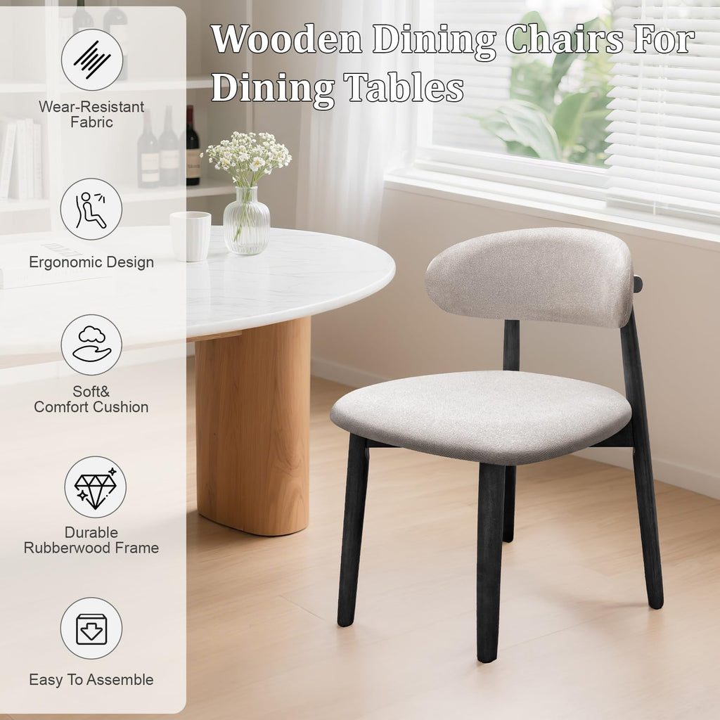 Farmhouse Set of 8, Mid Century Modern Fabric Upholstered Kitchen Chairs, Wooden Dining Room Chair with Curved Back
