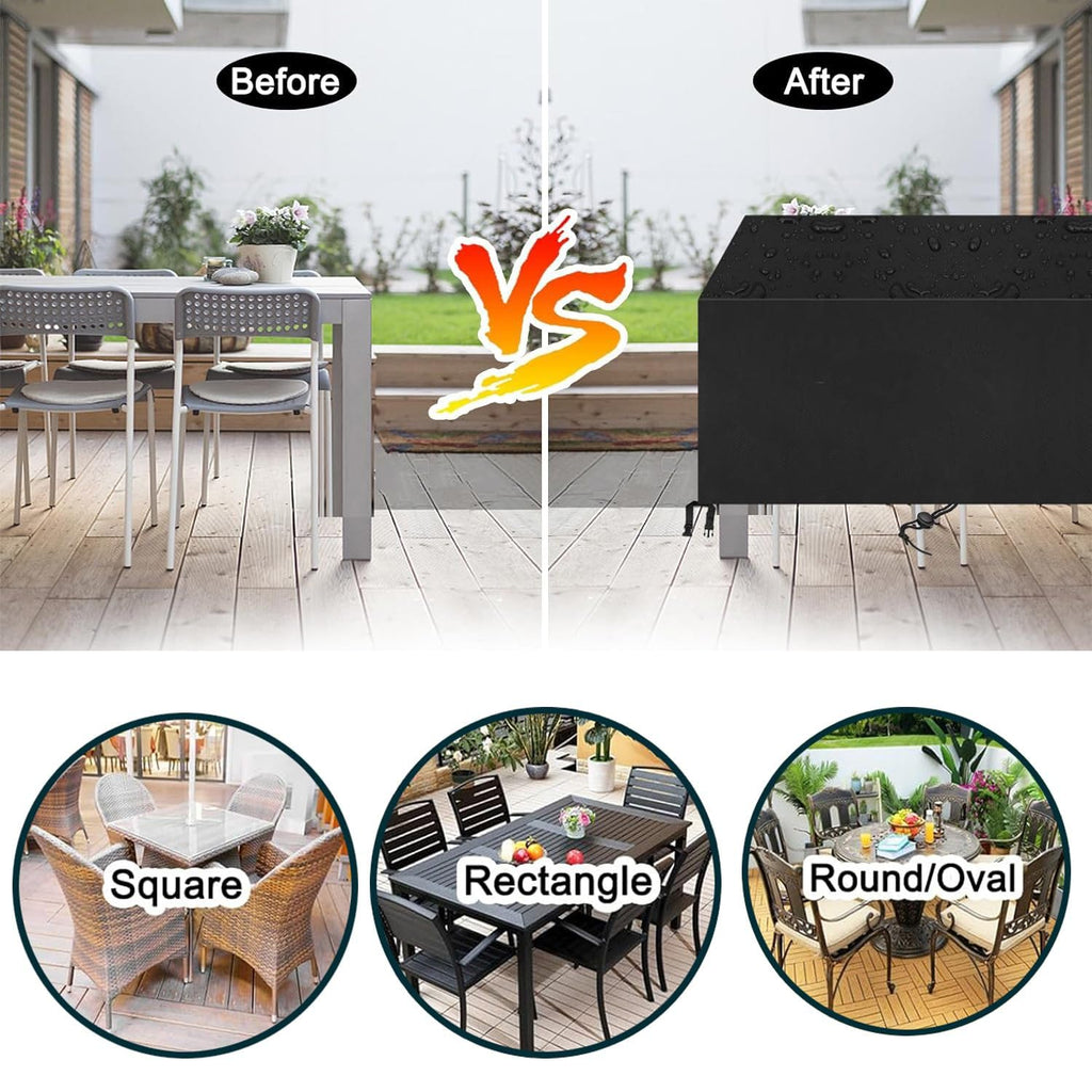 Outdoor Patio Furniture Covers Waterproof 600D Rectangular Outdoor Table and Chair Set Cover Wind Dust Proof Anti-UV