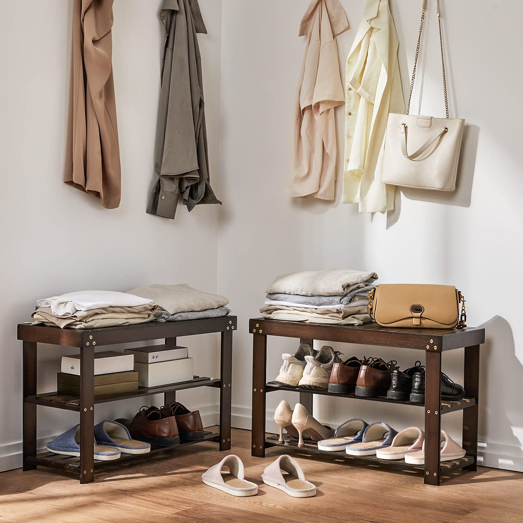 3 Tier Bamboo Shoe Rack Bench, Brown