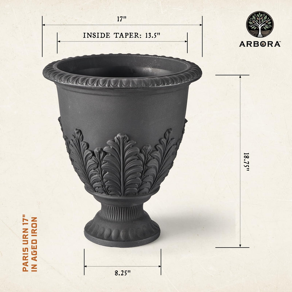 17" Paris Urn Planter - Lightweight Polyresin Decorative Plant Pot