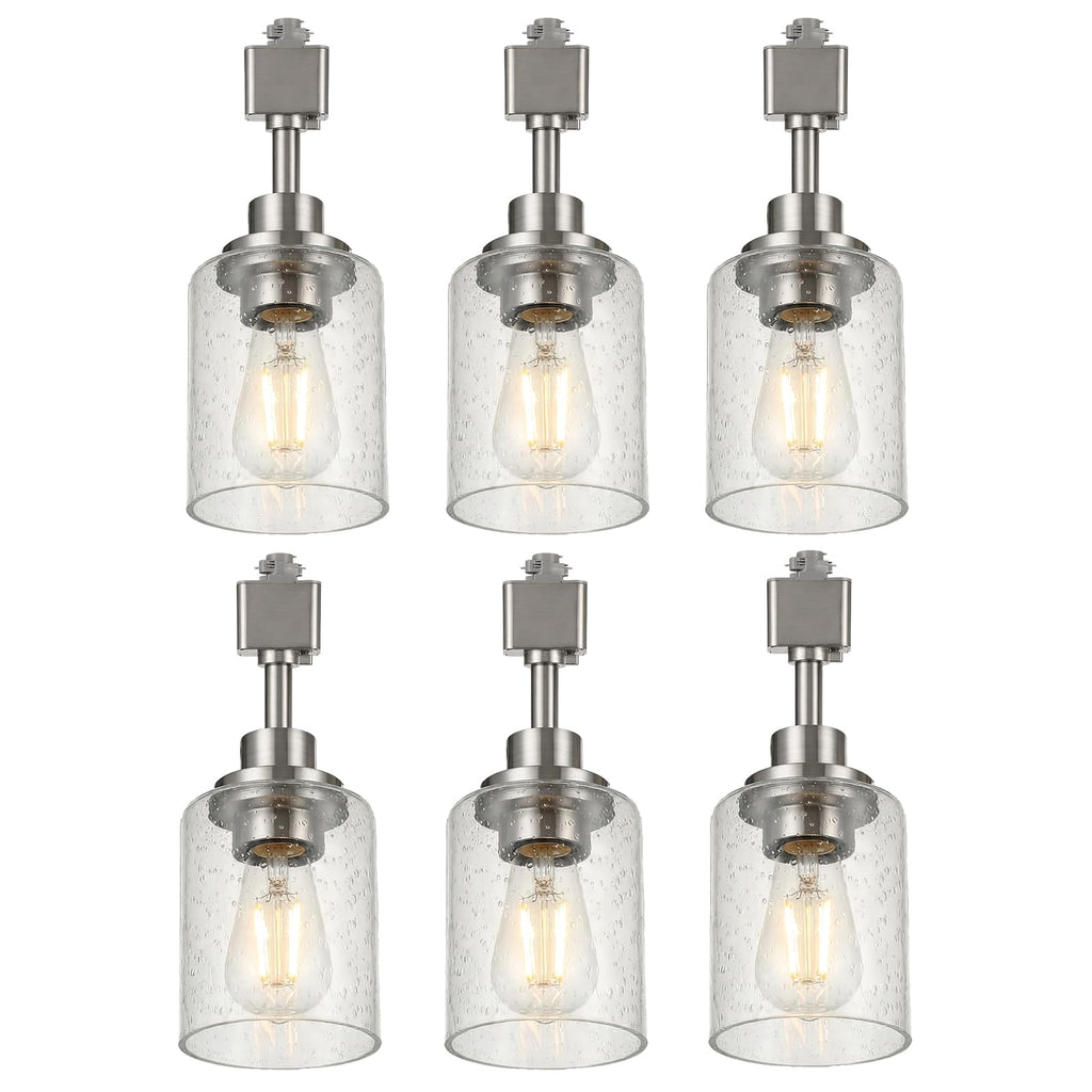 6 Pack H Track Lighting Replacement Heads Brushed Nickel, Ceiling Track Lighting Fixtures with Seeded Glass Shades