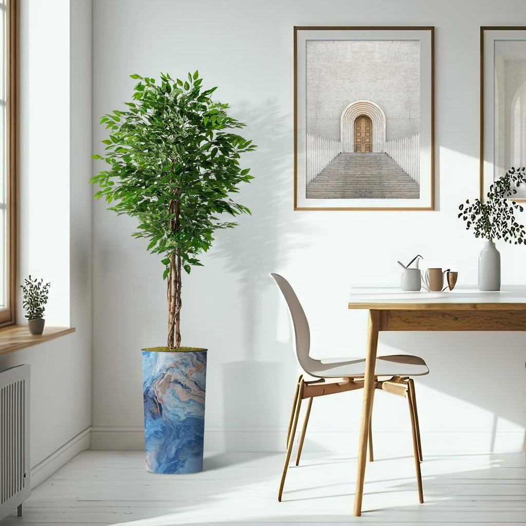Artificial Tree in Modern Granite Effect Planter, Fake Ficus Silk Tree for Indoor and Outdoor Home Decoration - 75"