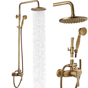 Antique Brass Exposed Shower System with Handheld Spray