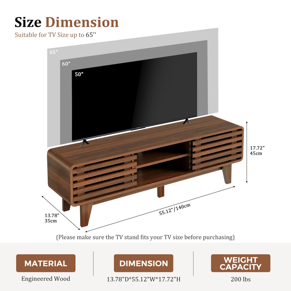 TV Stand, 55" Mid Century Modern Entertainment Center, Walnut