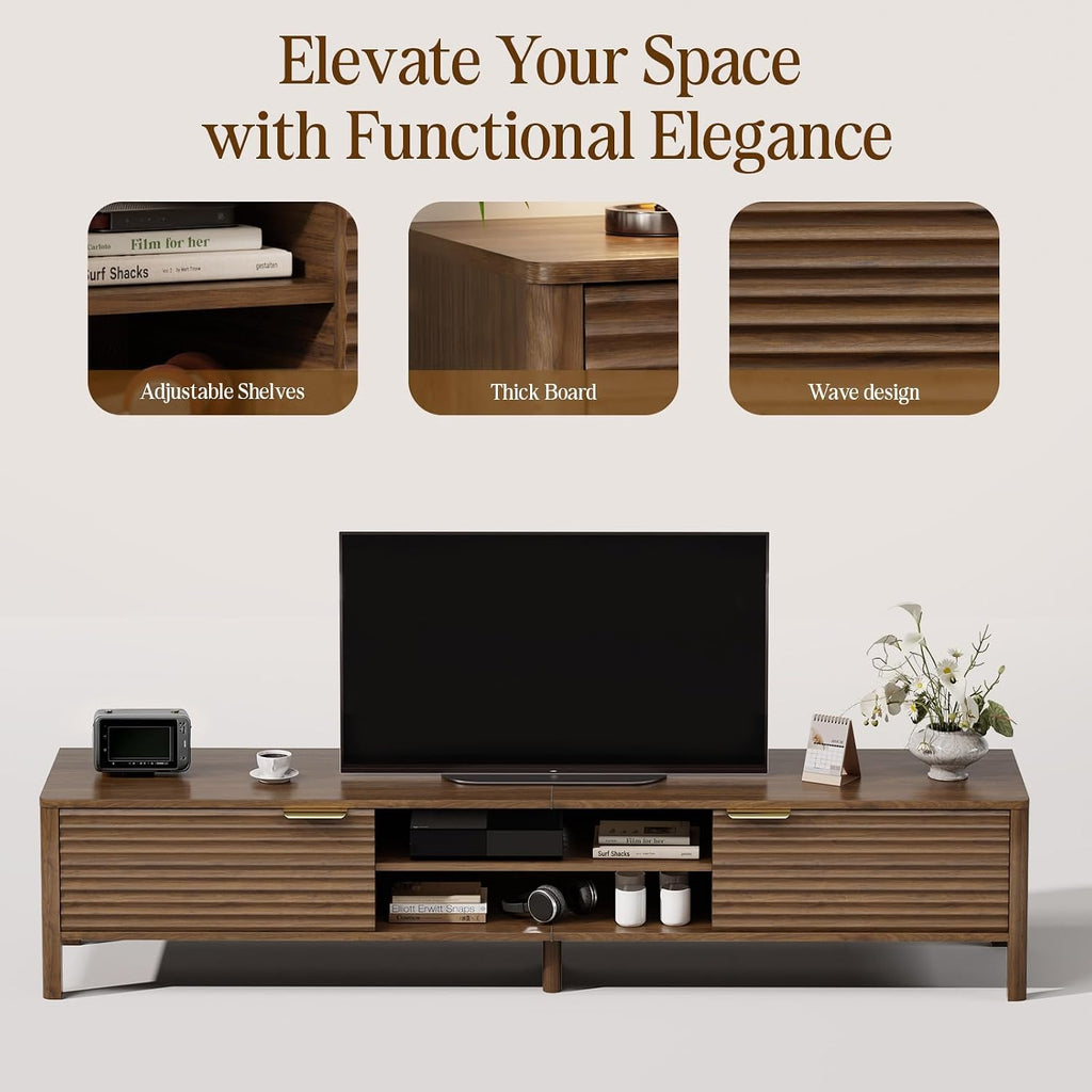 TV Stand for Living Room - up to 80 Inch TVs Mid Century Modern Entertainment Center with Storage and Adjustable