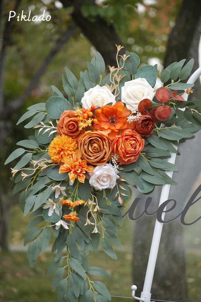 Faux Flower Swag Set of 2 for Wedding Welcome Signs Floral Swag Reception Ceremony Decor Orange
