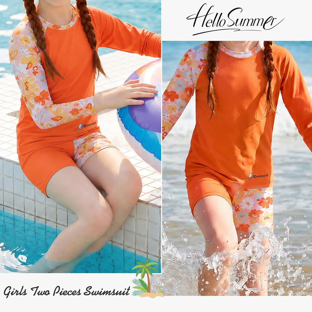 Girls Swimsuit Two Piece Rash Guard Set