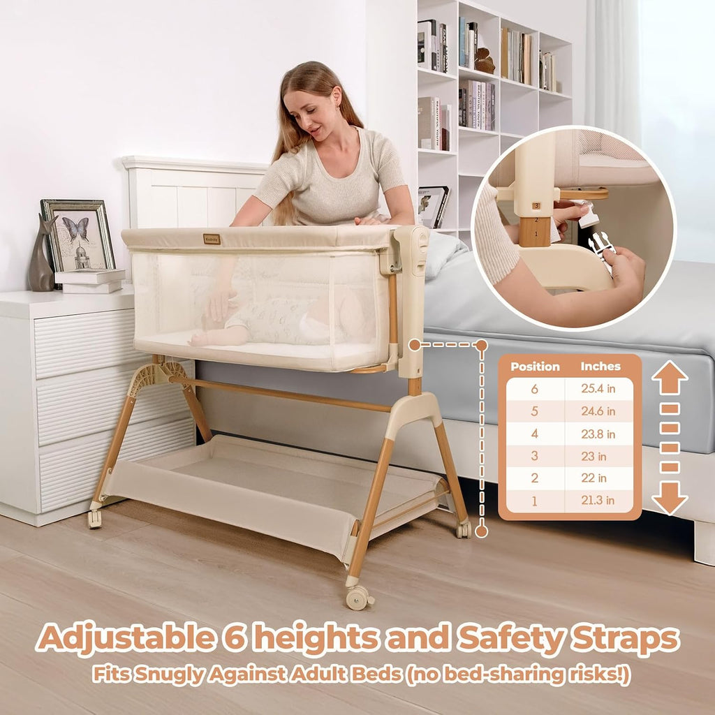 Baby Bassinet Bedside Sleeper: 3-in-1 Rocking Bassinet for Baby - Breathable Full-Mesh Crib with Mattress | 6 Height