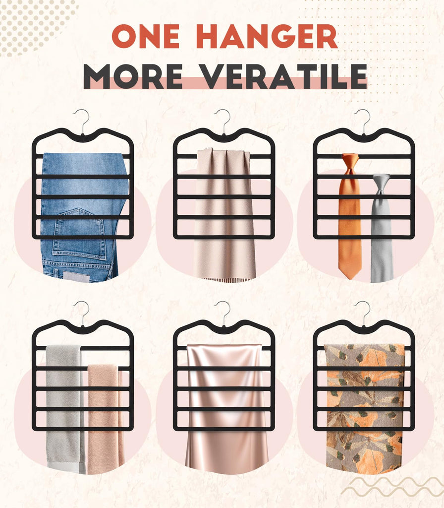 Pants Hangers Space Saving, 5 Pack 5 Tier Velvet Short Neck Pants Hangers