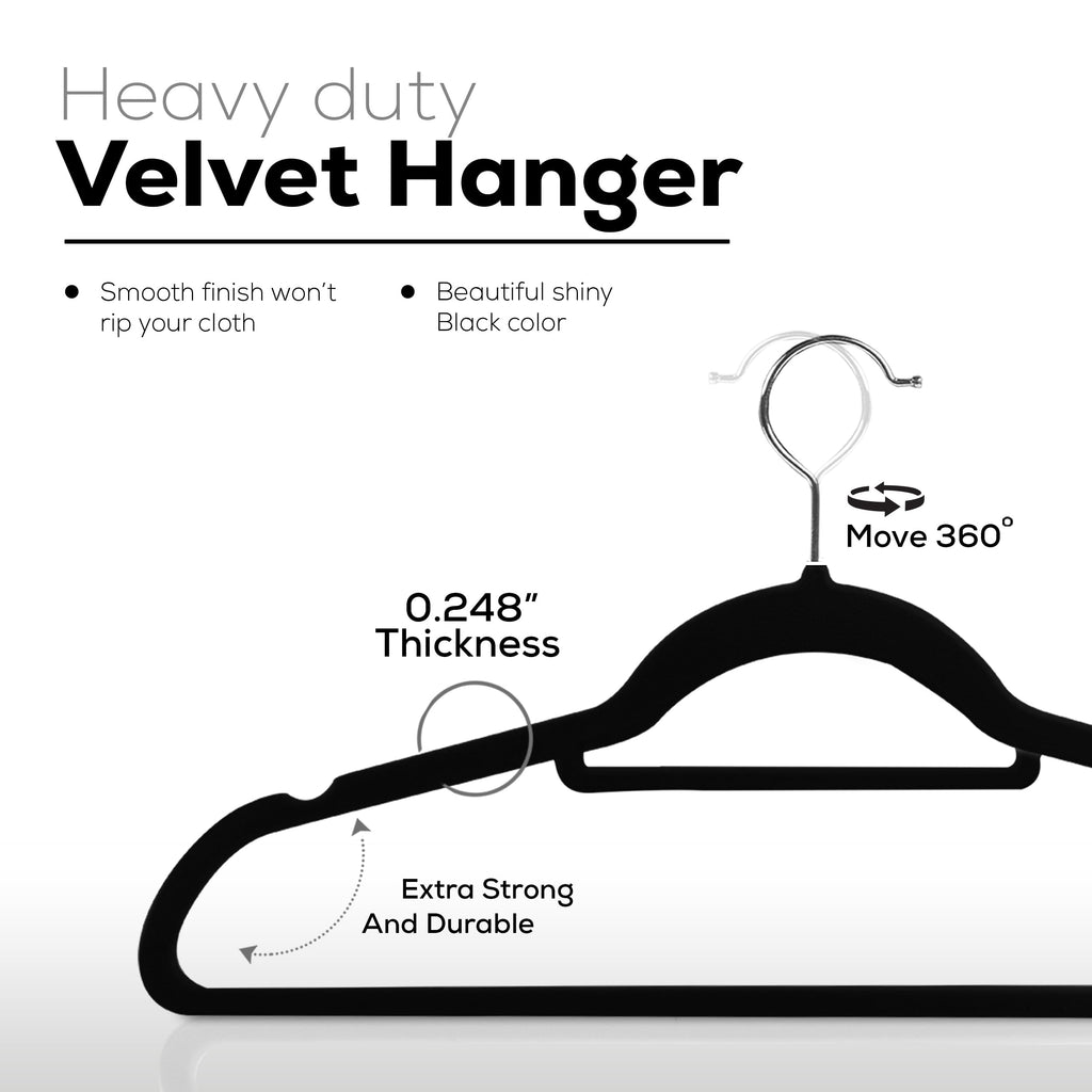 Velvet Hangers 100 Pack - Premium Hangers with Tie Bar - Black