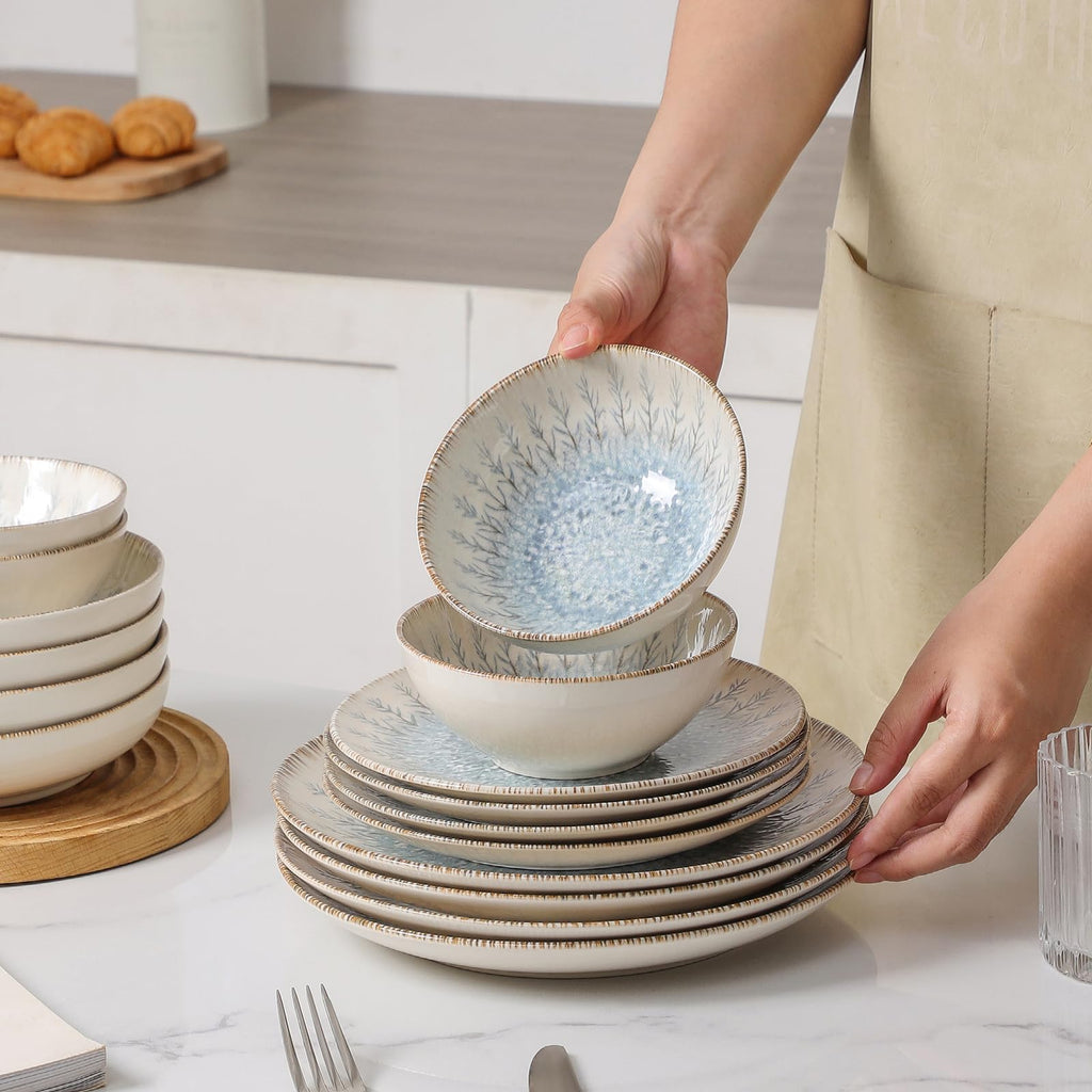 Ceramic Dinnerware Sets for 6, 24 pcs Plates and Bowls Sets
