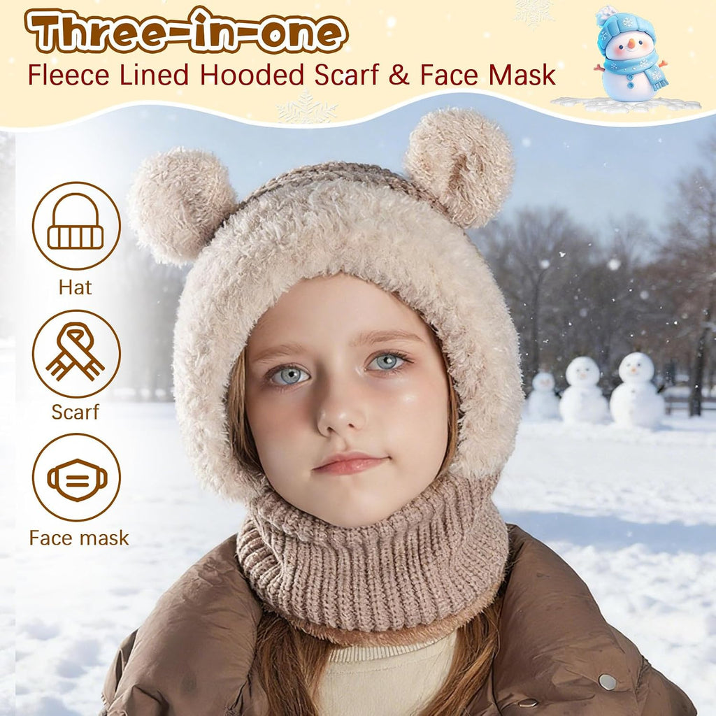 Kids Winter Balaclava Windproof Hats Gloves Set in-1 Fleece Lined Hooded Scarf & Face Mask -8