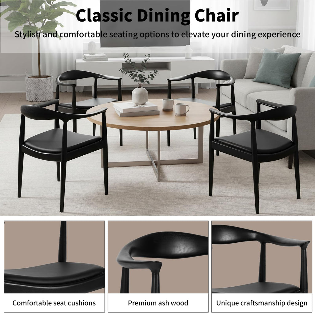Wood Chairs with Arms, Mid Century Modern Dining Chairs (Black)