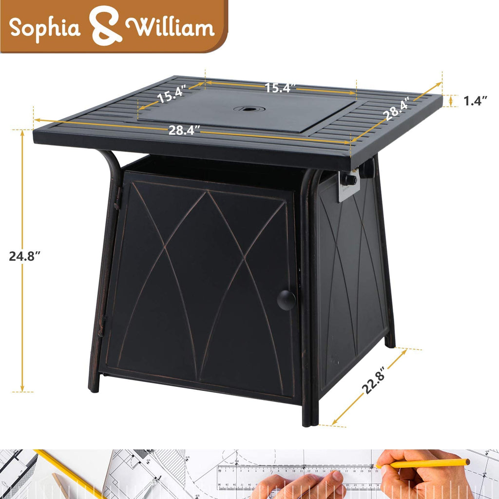 28 inch Gas Fire Pit Table with Lid and Blue Fire Glass