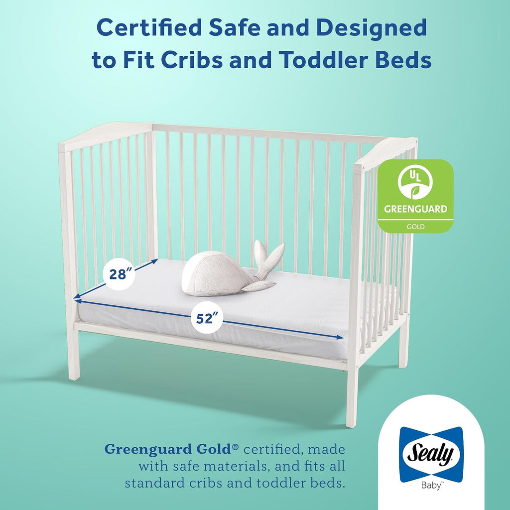 Flex Cool 2 Stage Crib Mattress and Toddler Bed Mattress, Breathable Hybrid Coil Design, Waterproof Cotton Surface
