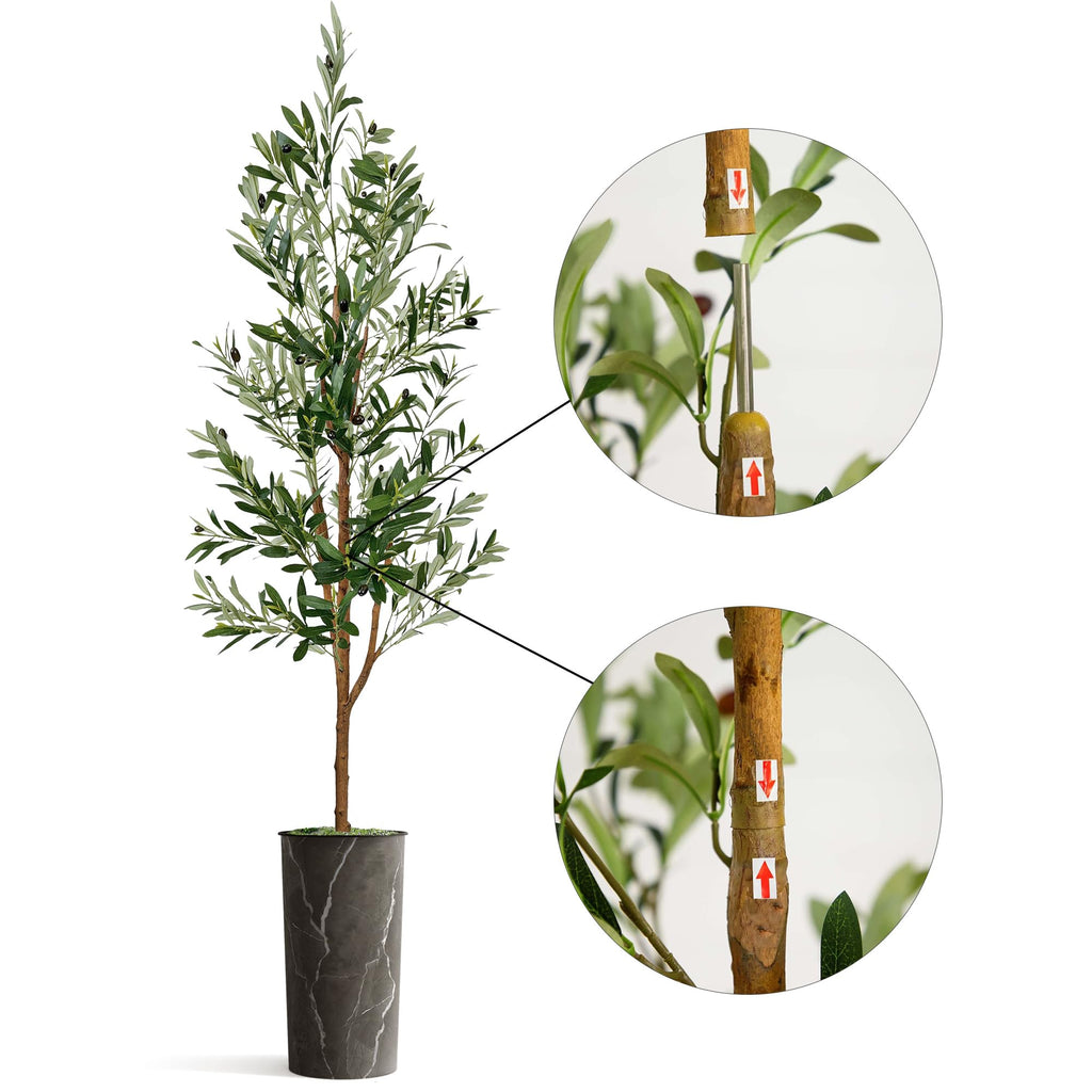 Artificial Tree in Modern Granite Effect Planter, Fake Olive Silk Tree for Indoor and Outdoor Home Decoration - 68"
