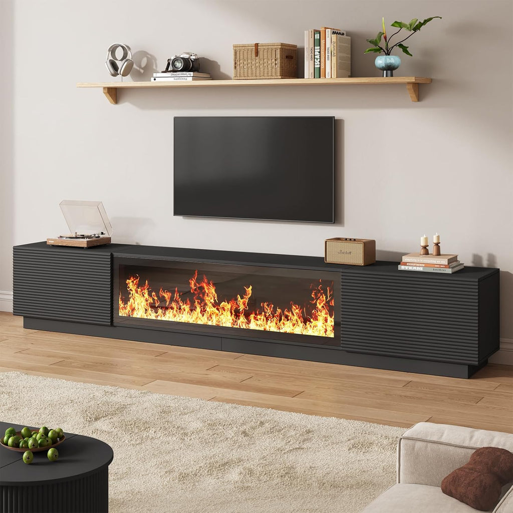 94.5" Black Fireplace Tv Stand with 47 inch Electronic Fireplace, Unheated Entertainment Center with 5 Flame