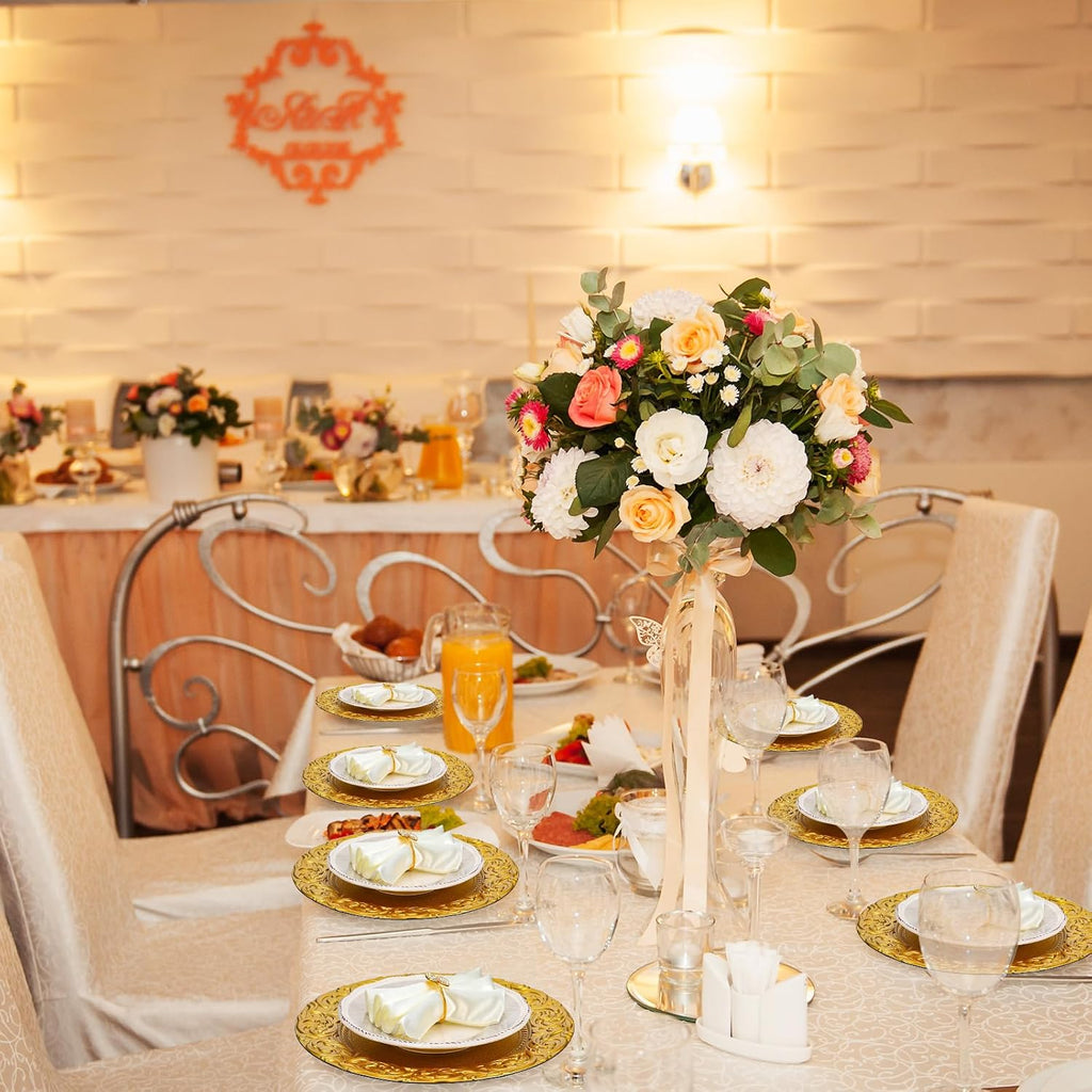 Gold Charger Plates Bulk, 13 Inch Wedding Charger Plate Set, Elegant - Set of 72