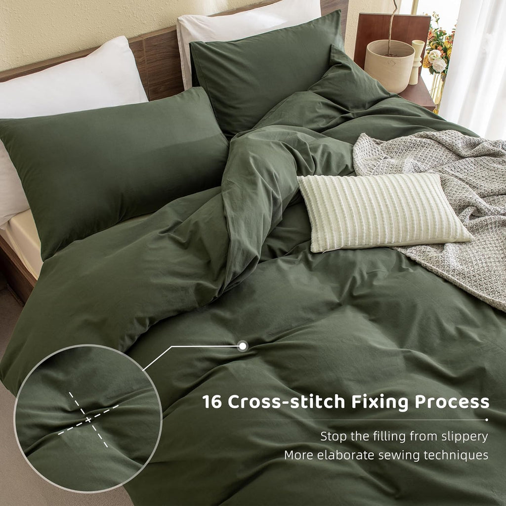Cotton Olive Green Comforter Set, Dark Green Bedding Comforters Set Solid, 3 Pieces(1 Aesthetic Comforter and