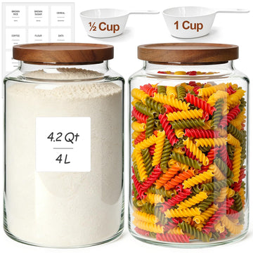 Flour Storage Containers with Acacia Wood Lids 1Gallon 2Pack