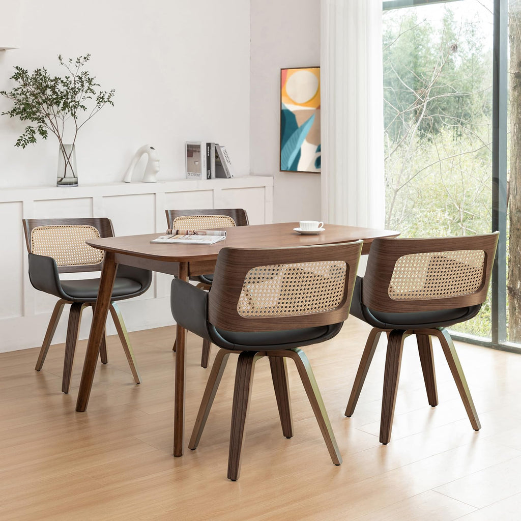 Cane Back Dining Chairs - Swivel Dining Room Chairs with Curved Arms