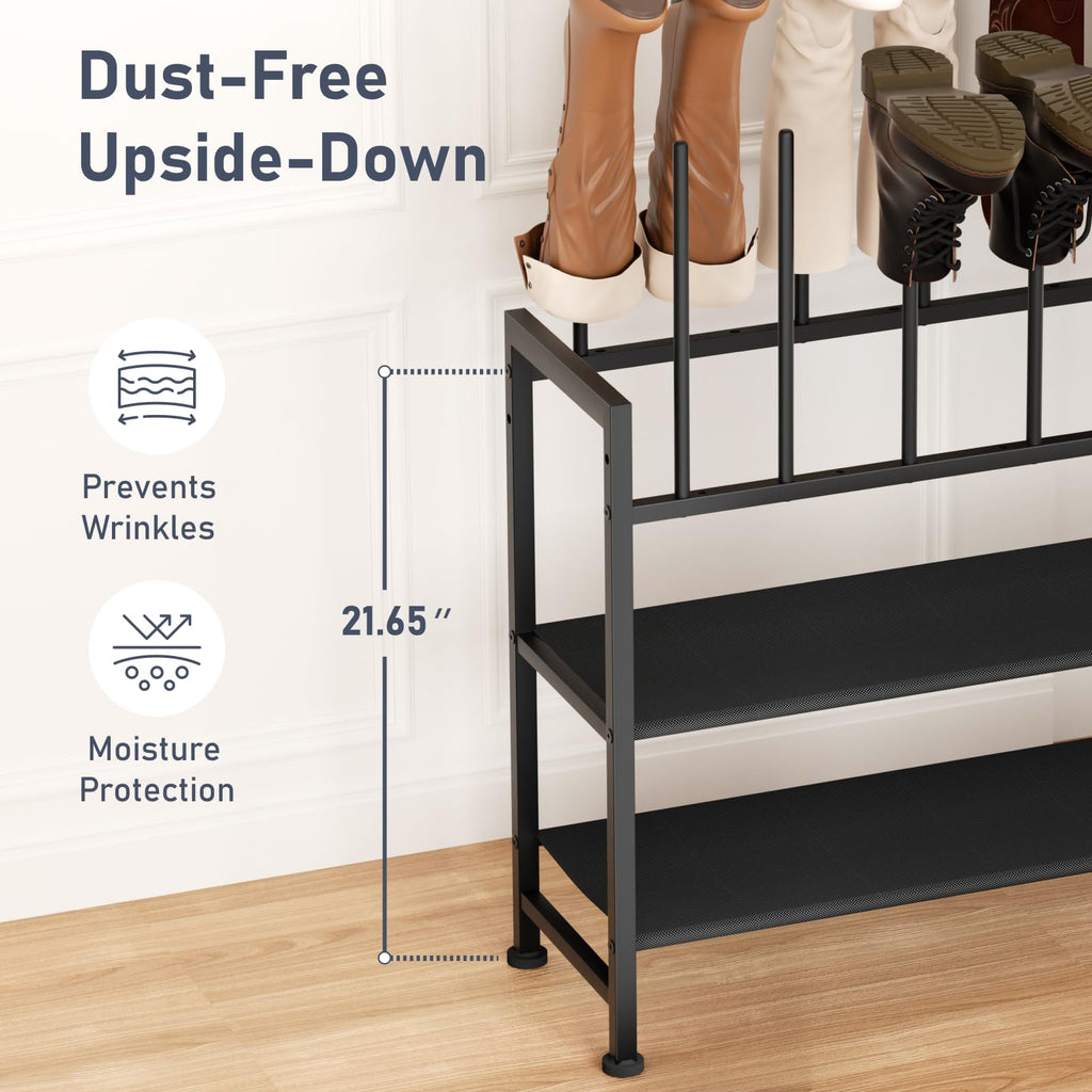 Boot Rack 4-Tier - Black Metal Boot Storage Rack for Tall Boots Organizer Tall Boots, Multiuse Shoe Rack for Boots