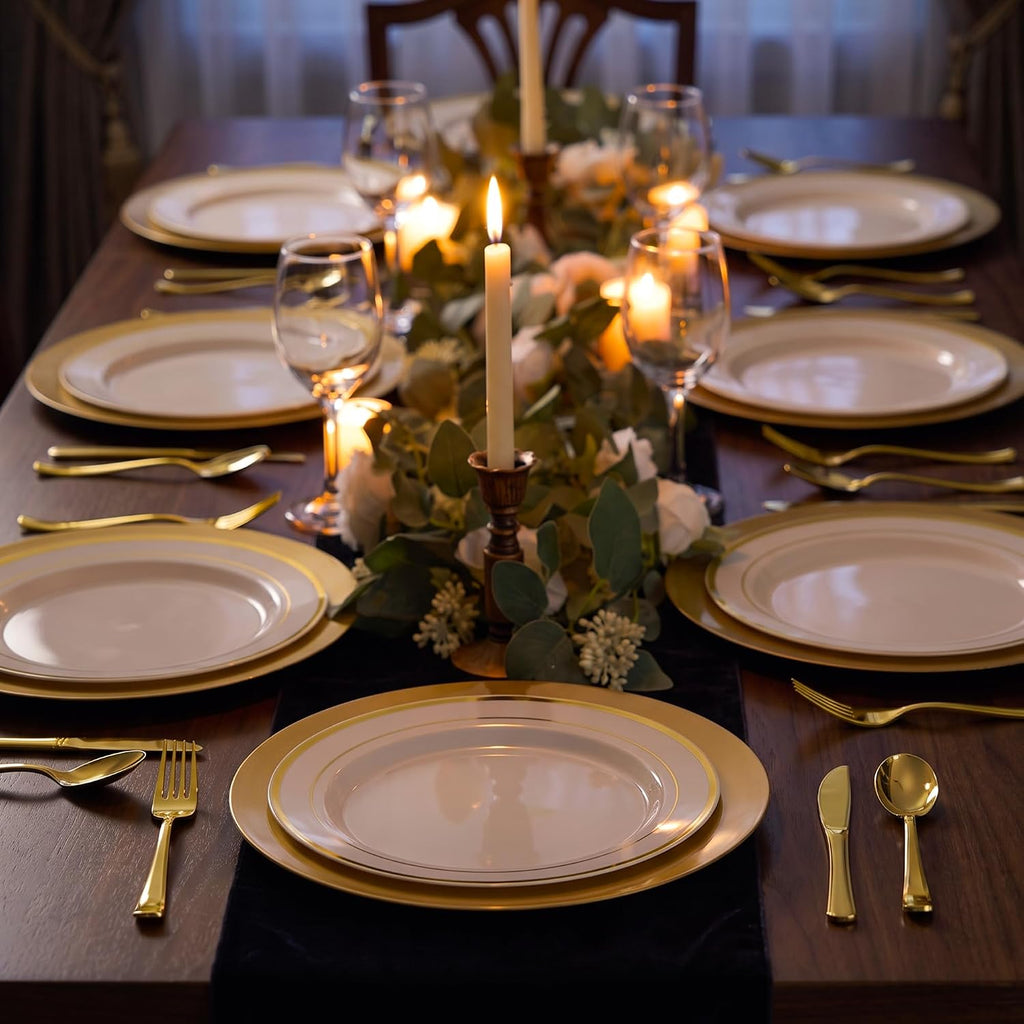 Inch Charger Plates, 25 Pack Gold Charger Plates, Plastic Charger Plate Bulk for Dinner, Wedding, Party, Event - Set of 25