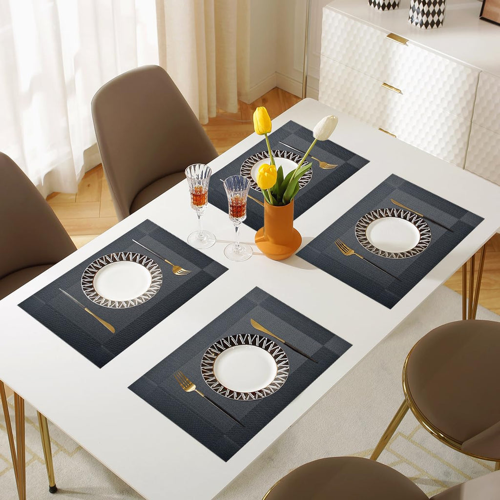 Vinyl Placemats Heat-Resistant Table Mats Washable Easy Clean Plastic Placemat Dining Table Set of 8 Indoor Outdoor