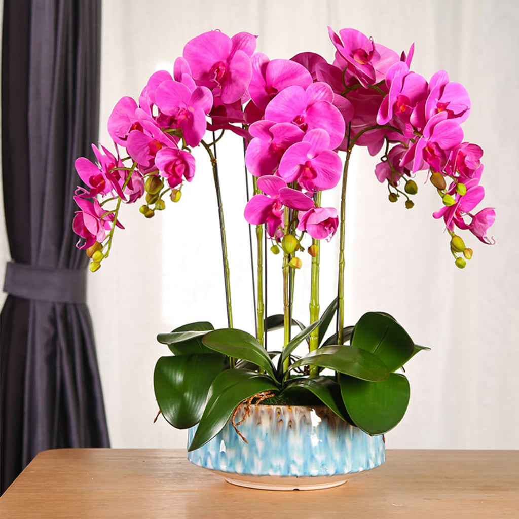 9 Heads Artificial Phalaenopsis Flowers 4 Pcs Artificial Orchid Flowers 42 inch Stem Plants Décor (Purple)