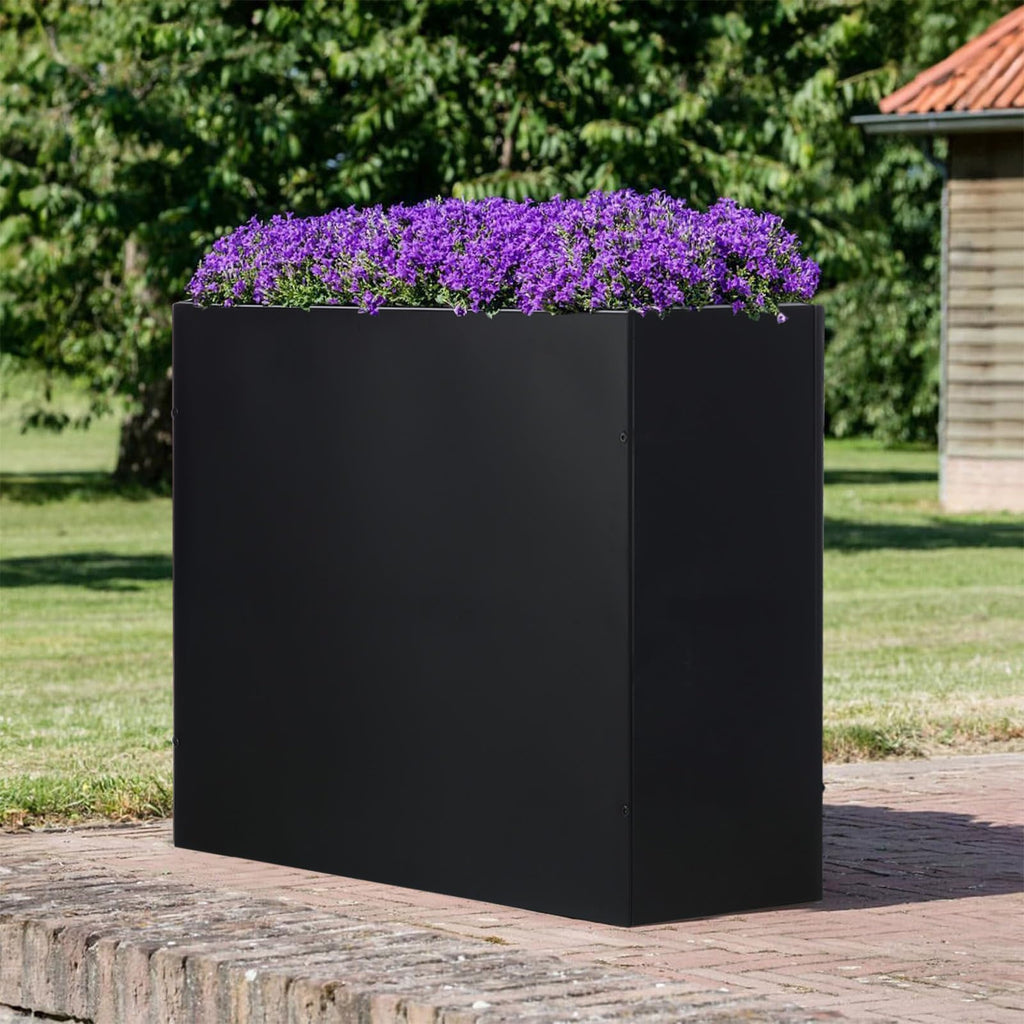 Large Metal Planter Box 32"x 12"x 24", Rectangular Modern Black Metal Planter Box Heavy Duty with Drainage Holes for