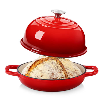 5 QT Enameled Cast Iron Dutch Oven for Bread Baking with Dome Lid