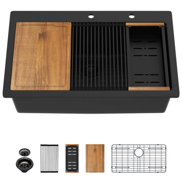 33x22 Black Drop In Granite Composite Kitchen Sink