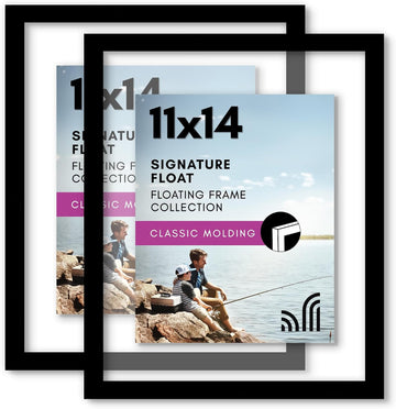 11x14 Floating Picture Frame 2-Pack - Engineered Wood - Black | Photo floats between crystal-clear glass, hangs