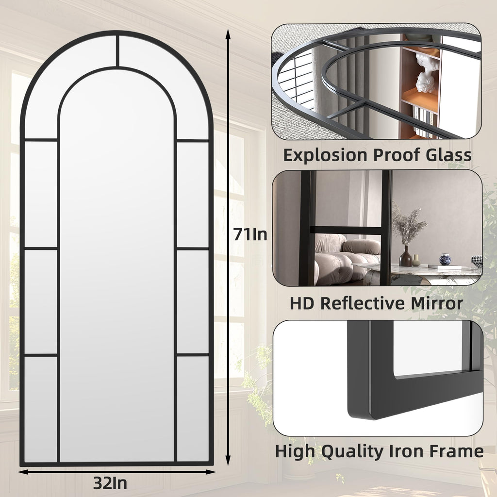 Full Length Mirror, 71"x32" Oversize Body Windowpane Mirror (Black)