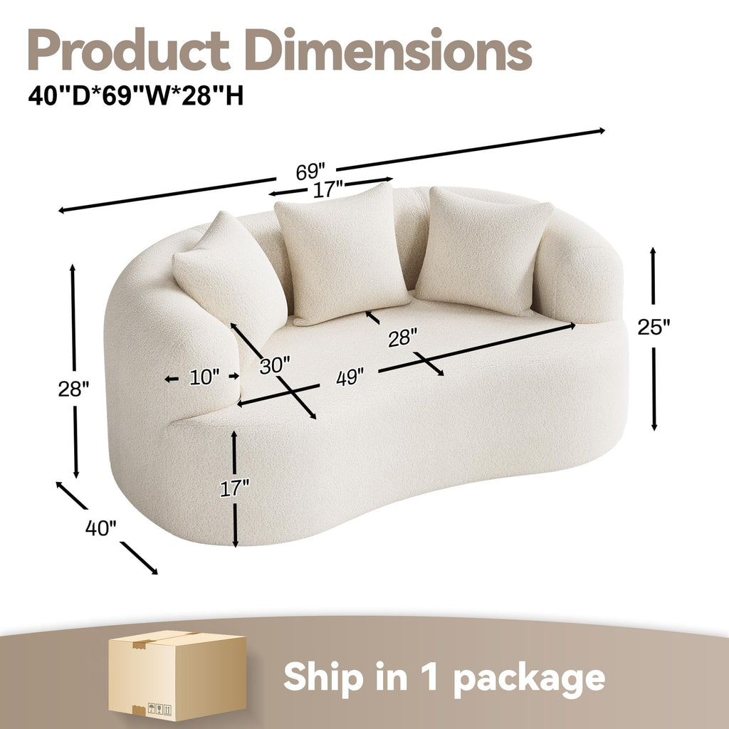 69" Modern Curved Loveseat, Cream White