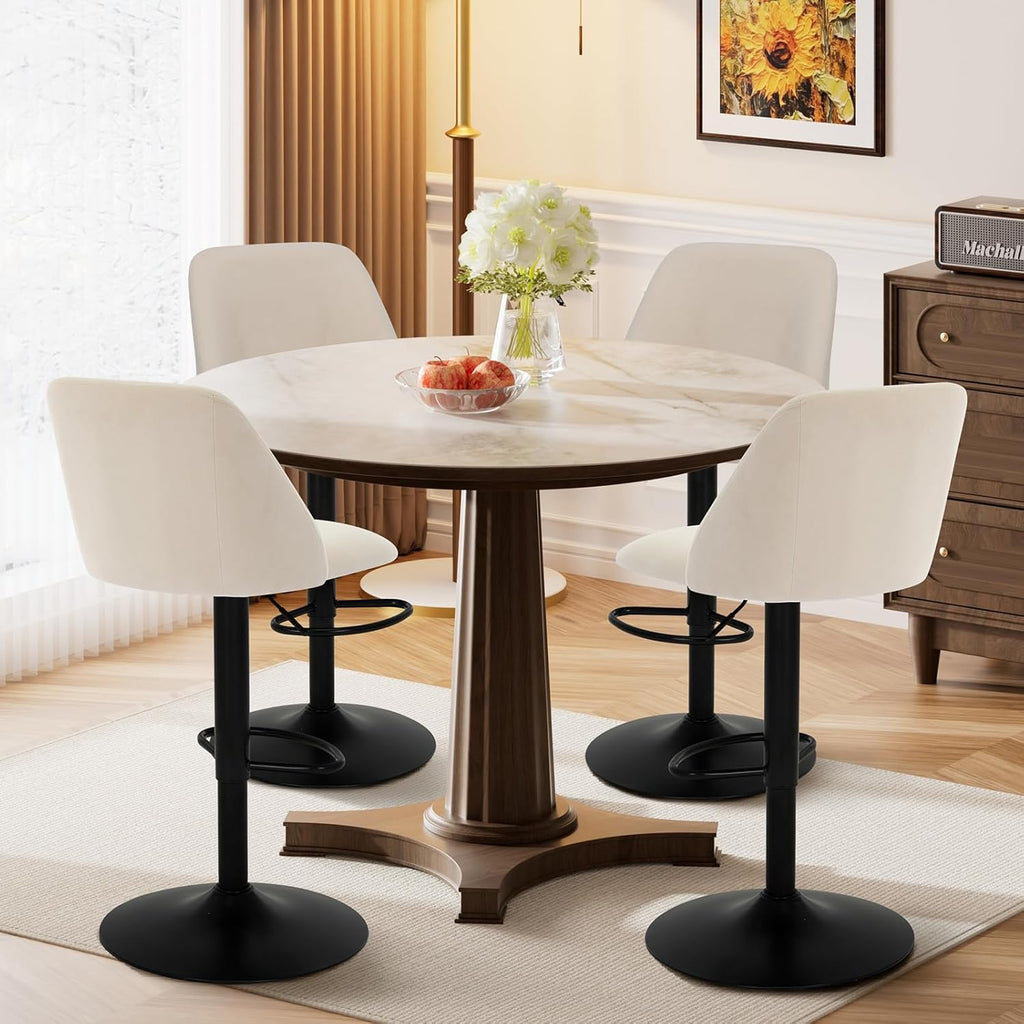 Bar Stools Set of 4, Modern Swivel Bar Chairs, Adjustable Upholstered Barstools Counter Height with Full Backrest