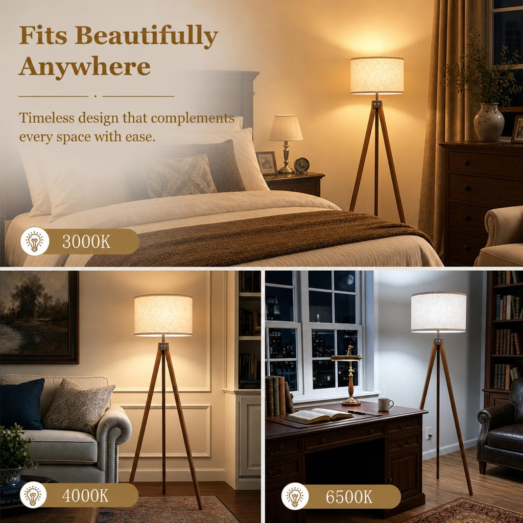 Wood Tripod Floor Lamp, 3 Color Temperatures