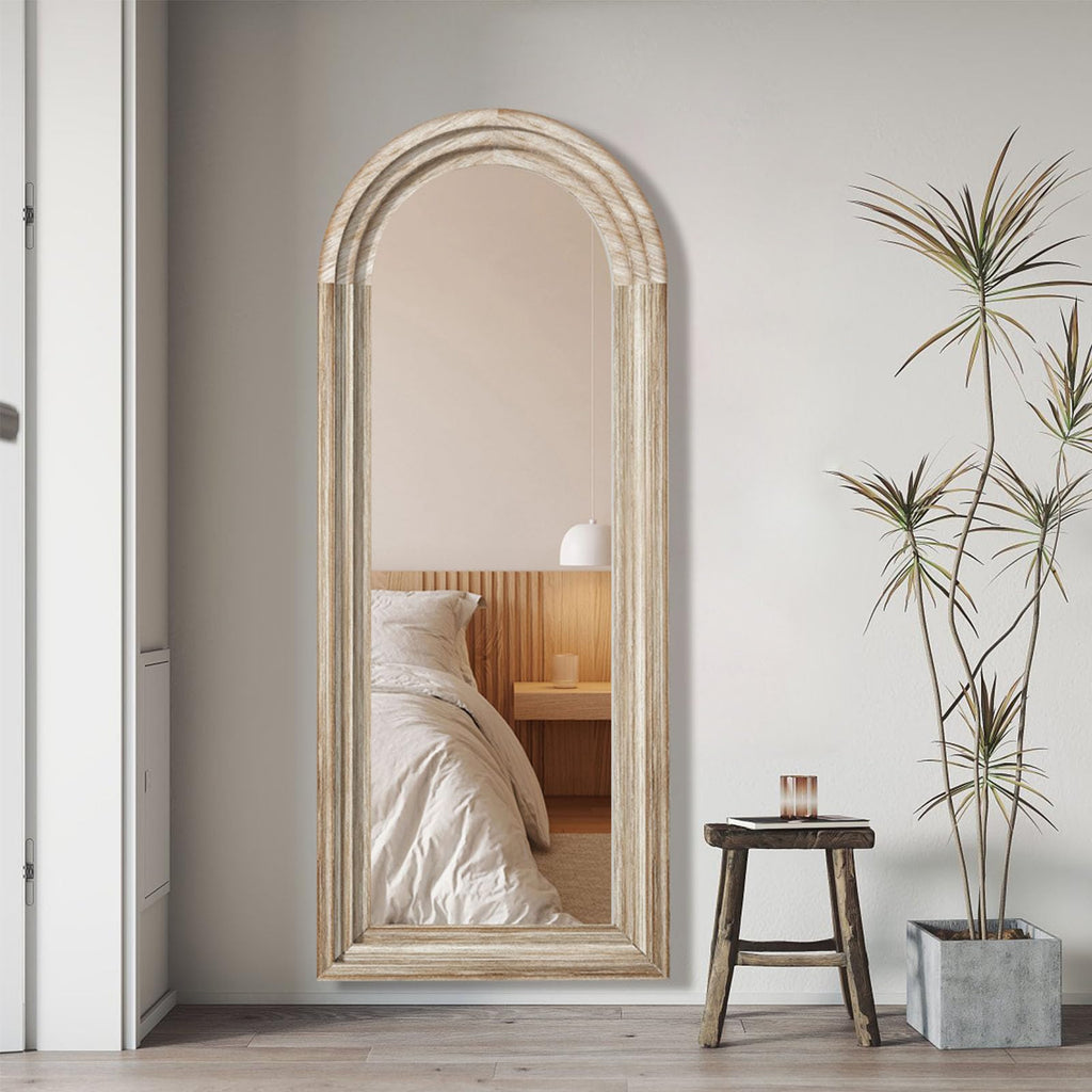 Arched Full Length Mirror with Solid Wood Frame 65x24 Inch Wall Mounted Floor Mirror, Vertical Hanging Leaning