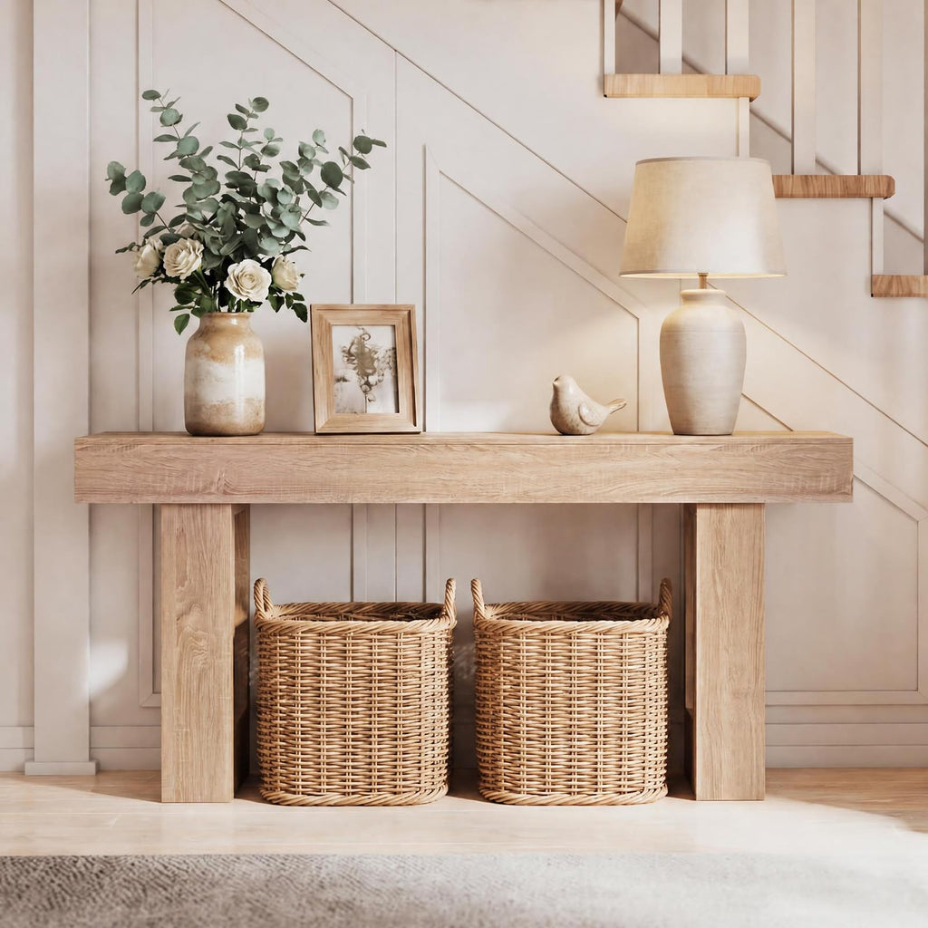 63" Long Console Table, Farmhouse Wooden Rectangular Sofa Table