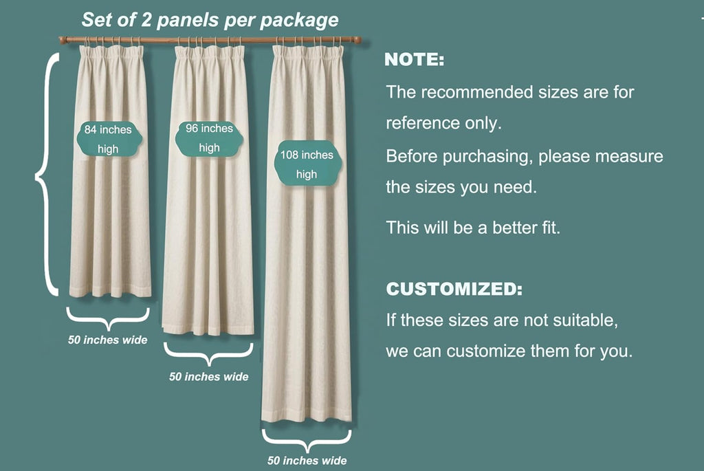 White Colour Linen Curtain Panels with Embroidered Trim Design, Pinch Pleat Curtains, Semi-Sheer Curtains for Sliding