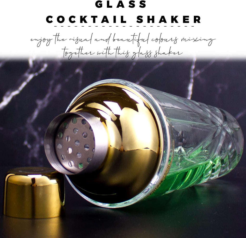 Cocktail Shaker Set - Glass Mixed Drink Shakers Cocktail Set, Martini Shaker with Strainer for Bars, Whiskey - Set of 4