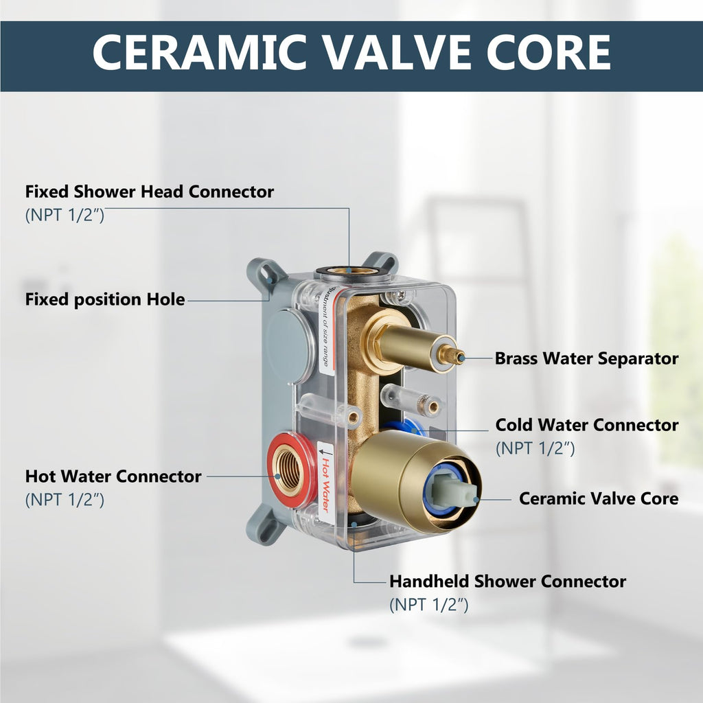 Ceiling Shower Faucet Set with Handheld 10" LED Head Brushed Gold
