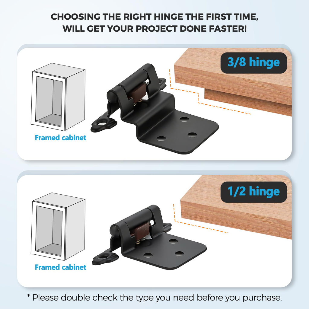 Matte Black Cabinet Hinges Self Closing, 1/2 Inch, 60 Pack (30 Pairs)