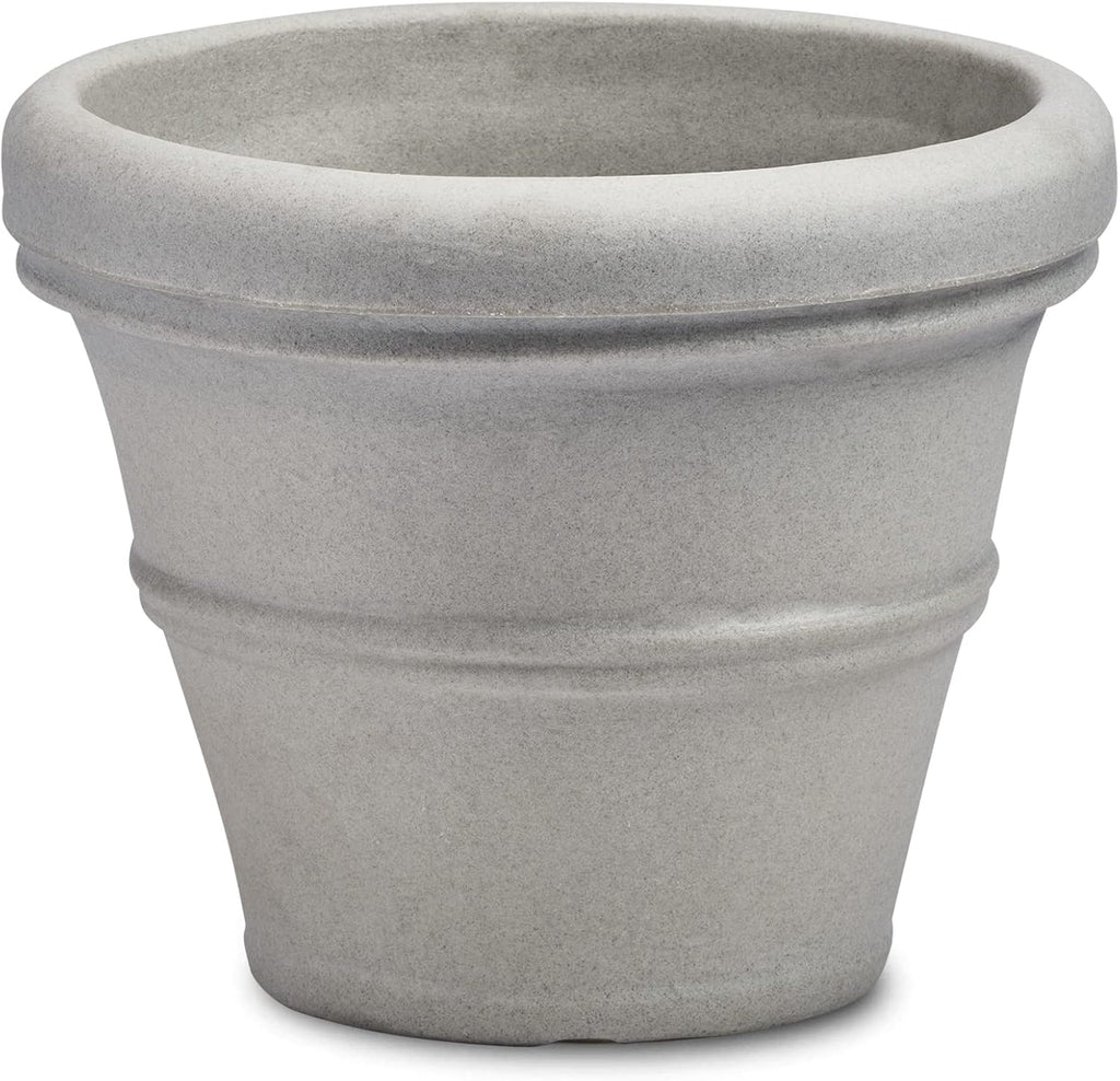 Brunello Classic Gray Rolled Rim Planter Pot, Lightweight Indoor/Outdoor Weather-Safe Round Plant Pot, 27''W
