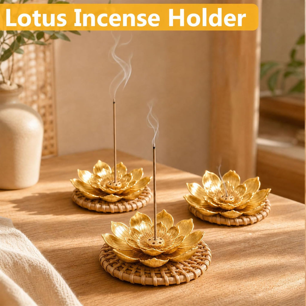 Set Lotus Incense Holder with Golden Lotus Accents for Diwali Return Gifts(3.15 in), Indian Pooja Return Gifts - Set of 12