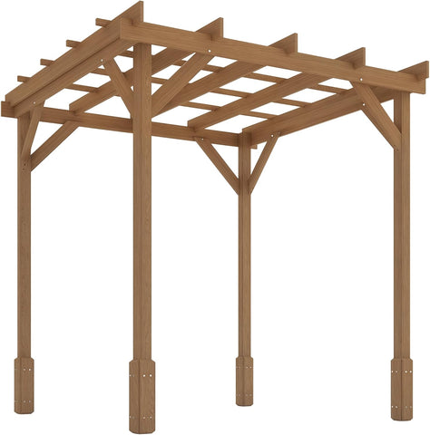 6.6' x 6.6' Outdoor Pergola with Stable Structure and Concrete Anchors, Wood Gazebo Grape Trellis for Climbing Plant Support, Garden, Patio, Backyard, Deck, Dark Brown