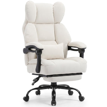 Big&Tall Ergonomic Gaming Chair, Wide Spring Seat, Linkage Armrest, White