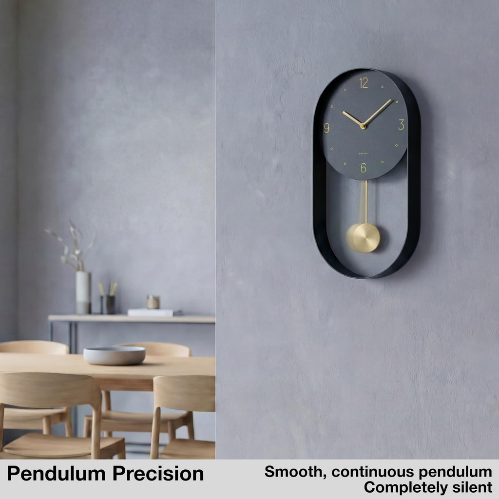 Modern Pendulum Wall Clock - Small Vertical Design in Black and Gold